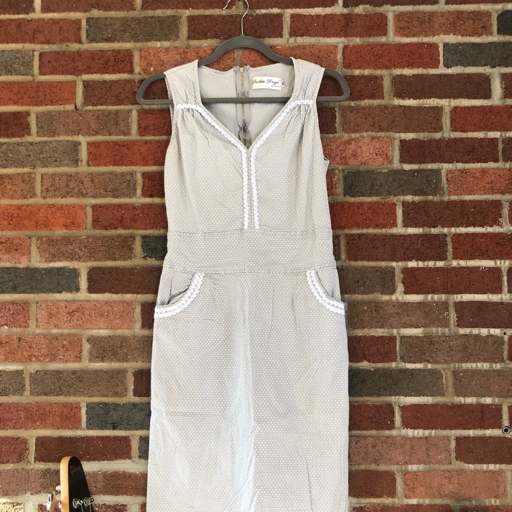 🌎Bettie Page || Grey & White Pencil Skirt Day Dress